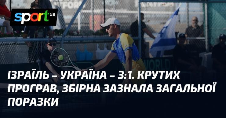 Ізраїль обіграв Україну з рахунком 3:1. Команда Крутих зазнала невдачі, в результаті чого збірна зазнала загальної поразки.